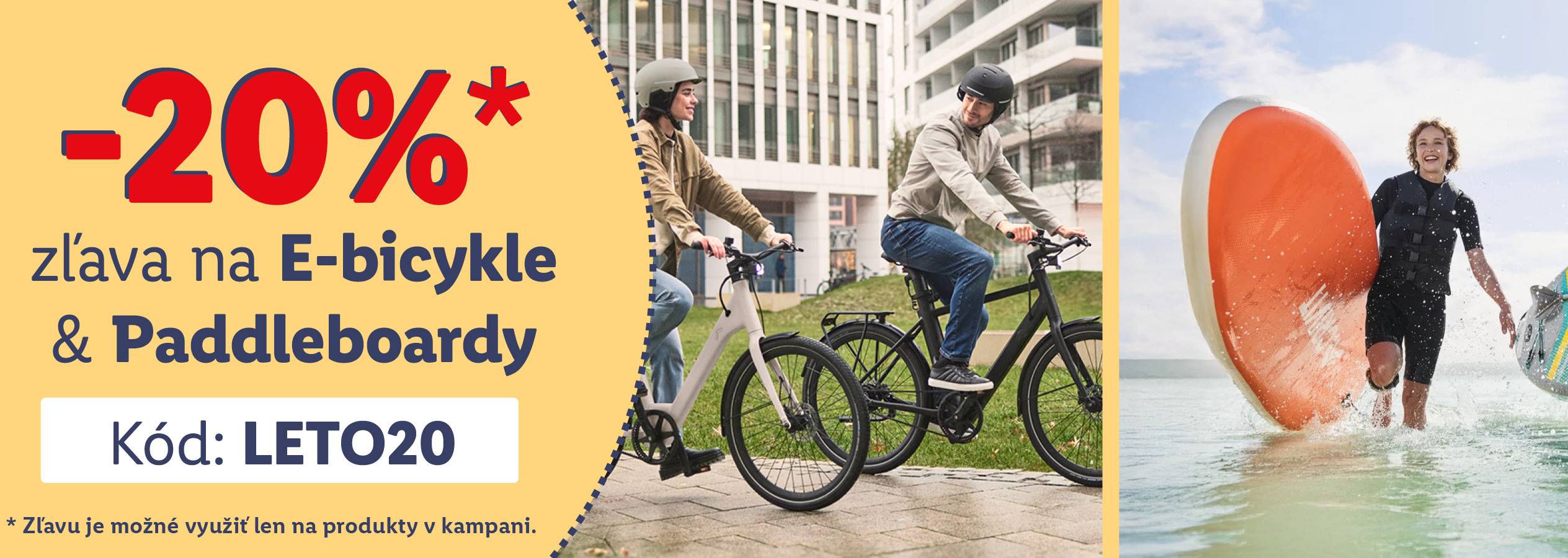 20% zľava na E-bicykle a Paddleboardy s kódom LETO20.