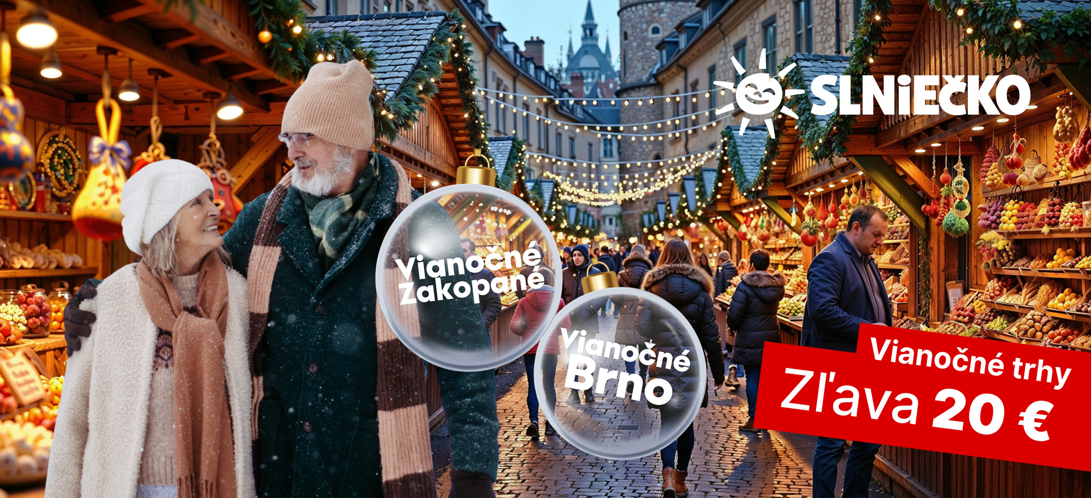 Vianočné trhy s ponukou zájazdov do Zakopaného a Brna, zľava 20 €.
