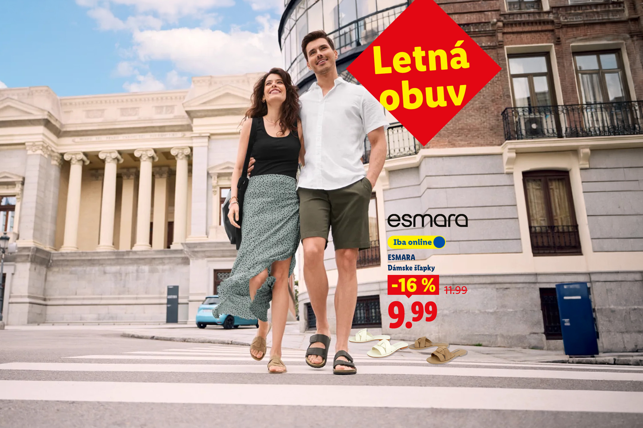 Letná obuv: pre mužov a ženy. Dámske šľapky so zľavou 16% a cenou 9,99 eur. Iba online.