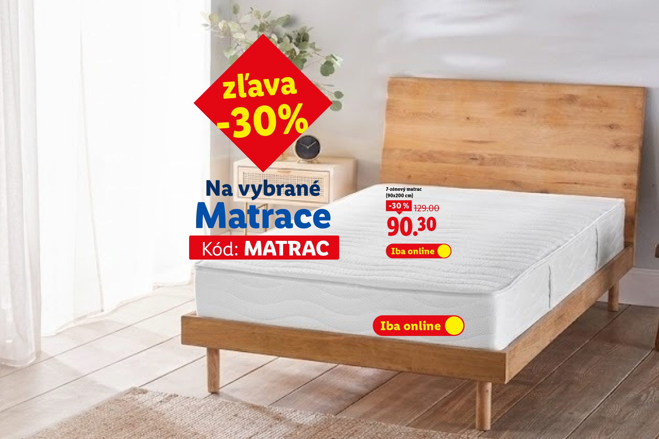 Zľava 30% na vybrané matrace, vrátane 7-zónového matraca (90x200 cm) za 90.30 €. S kódom MATRAC iba v online v e-shope.
