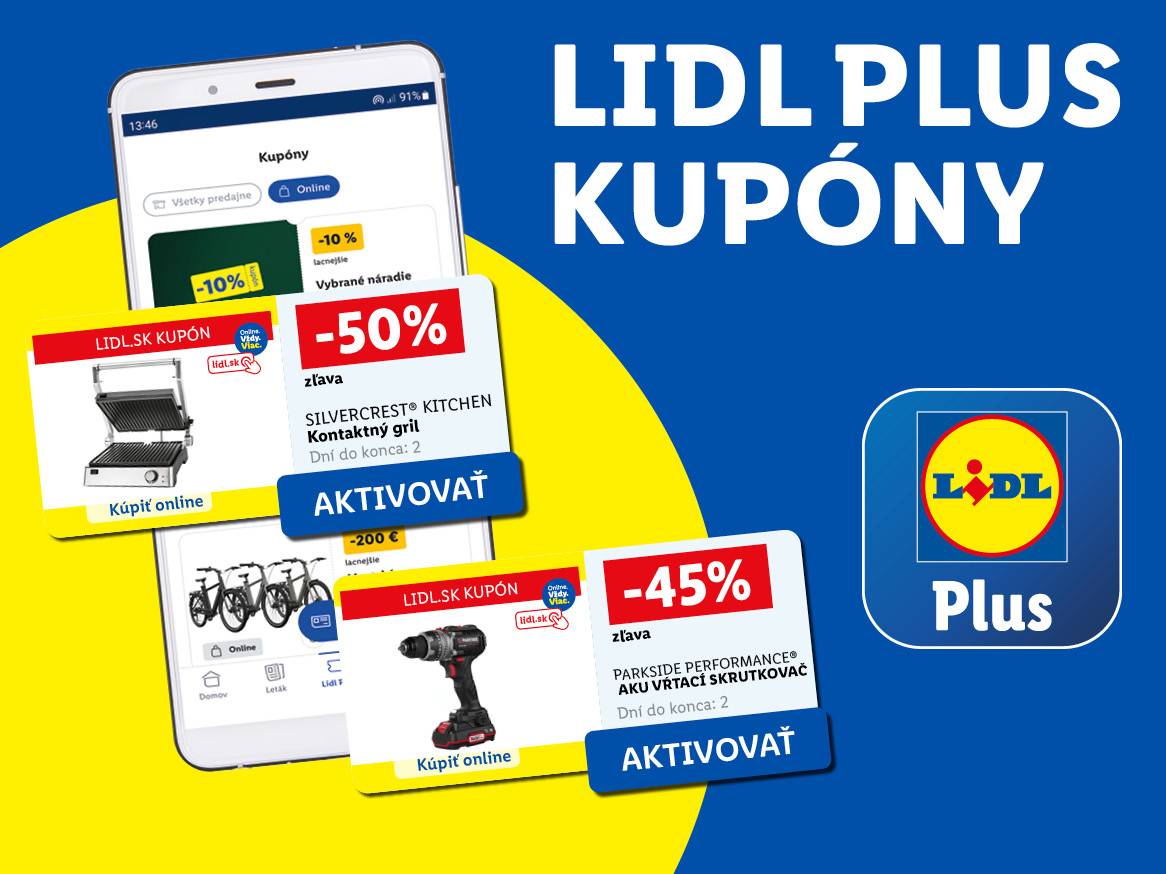 Lidl Plus kupóny na kontaktný gril, vŕtačku a iné produkty s výraznými zľavami.