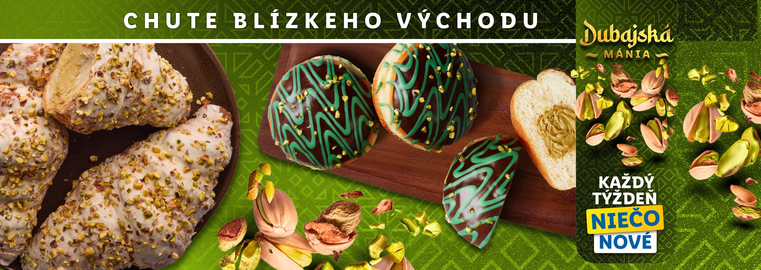 Pistáciové croissanty a šišky Dubajská Mánia.