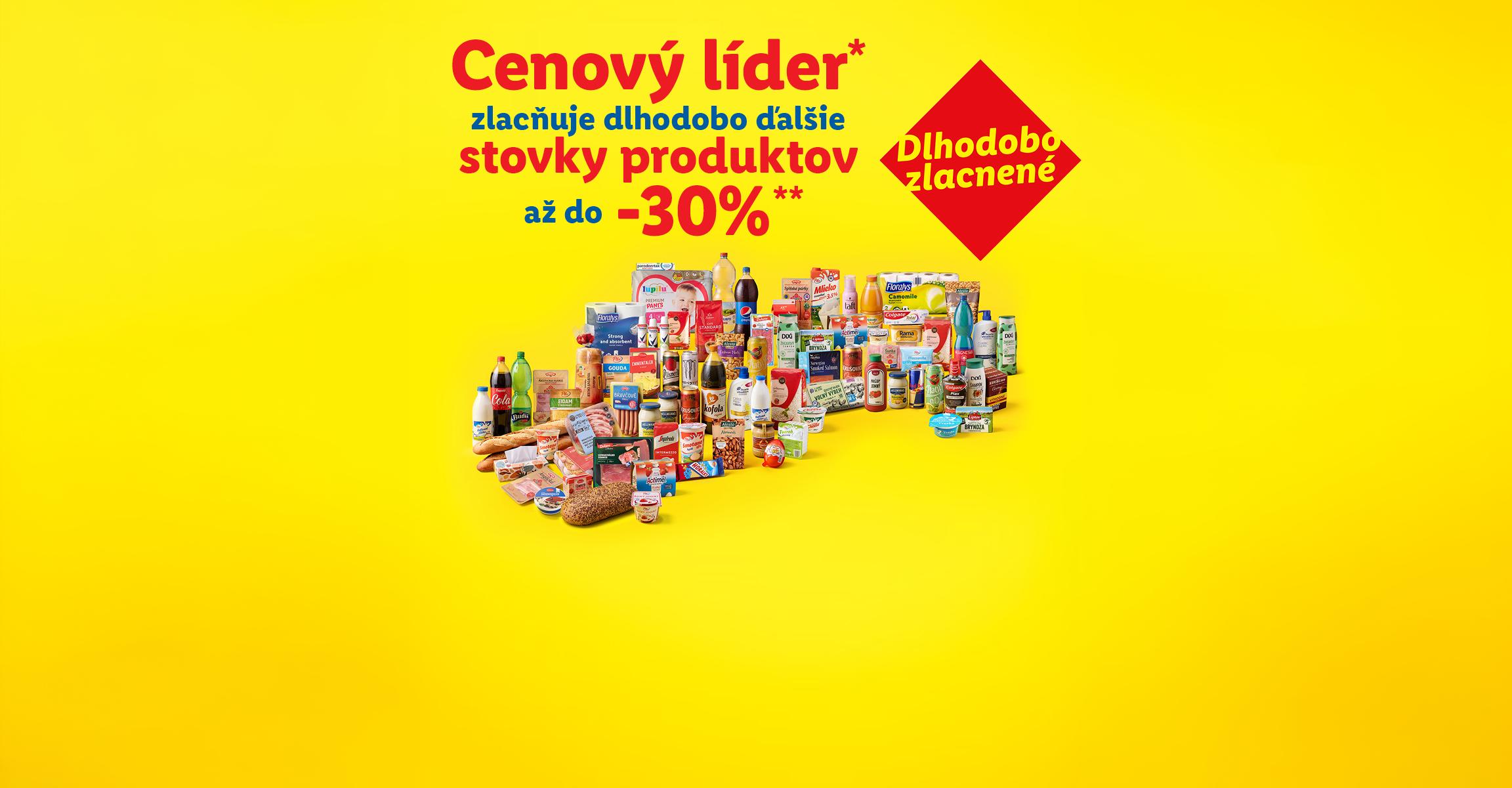Cenový líder zlacňuje dlhodobo ďalšie stovky produktov až do -30 %. Dlhodobo zlacnené.