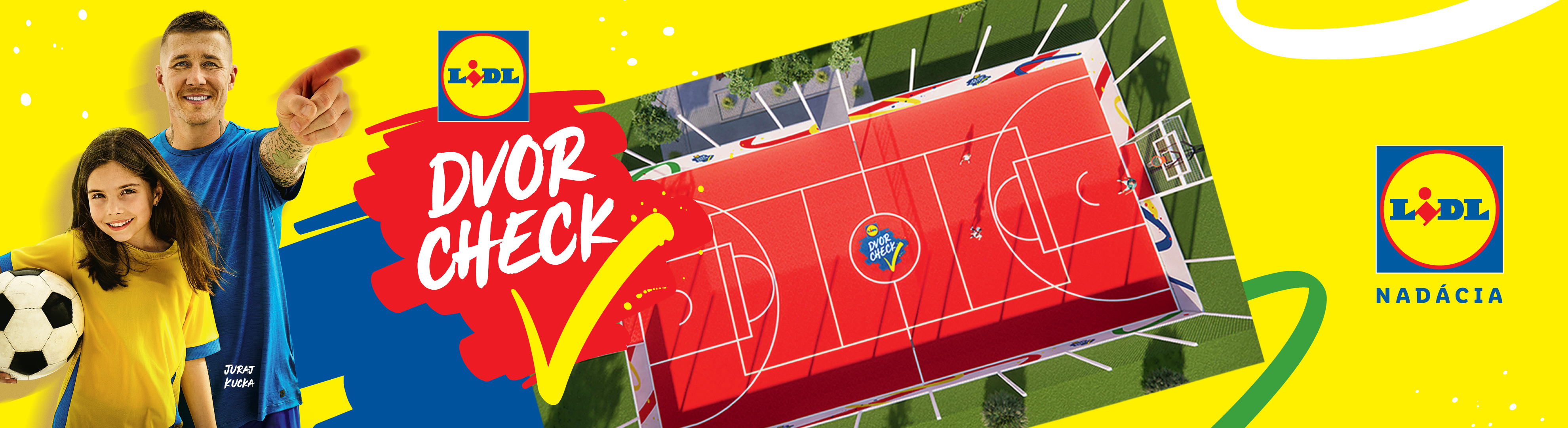Nadácia Lidl. Reklama na projekt 'DVOR CHECK' - súťaž pre školy o 10 moderných multifunkčných ihrísk.