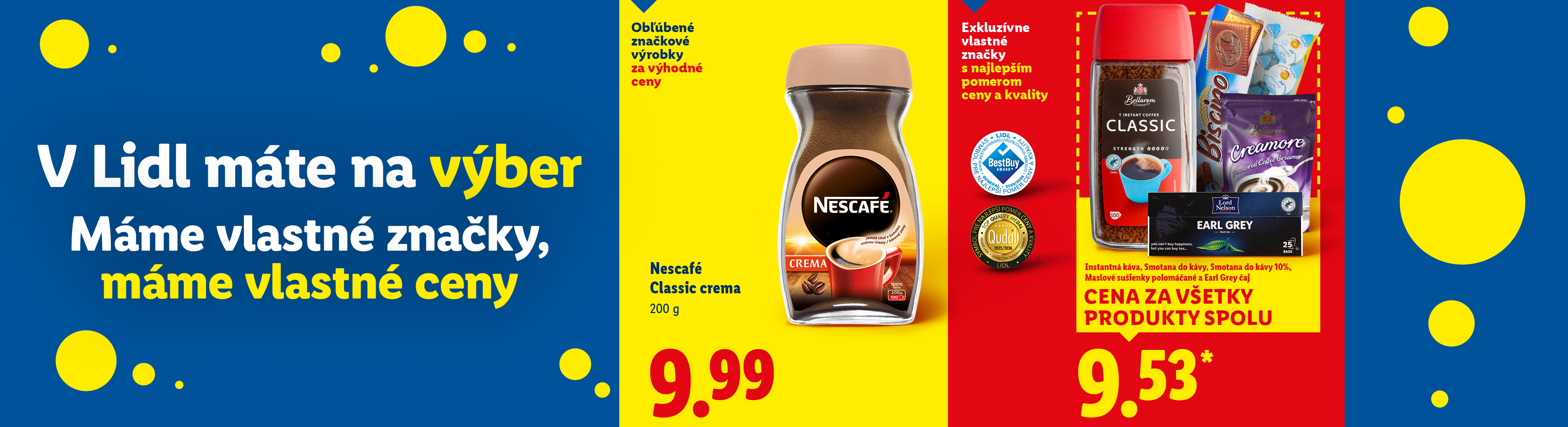 Lidl ponúka výber vlastných značiek s Nescafé, Bellarem a Earl Grey čajom za výhodnú cenu.