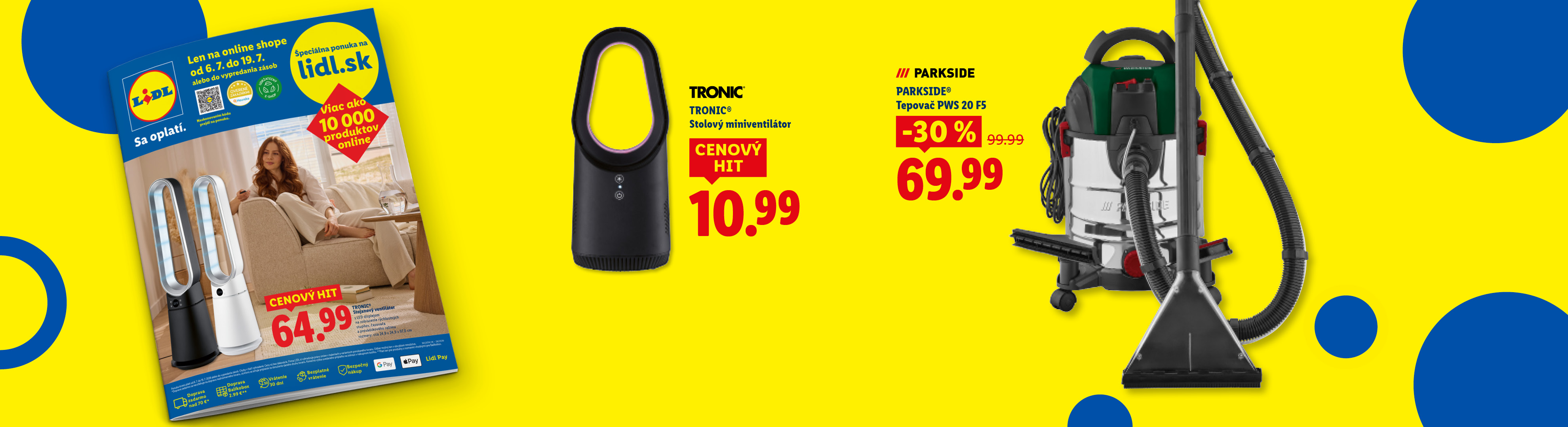Lidl leták s ponukou ventilátorov a tepovača, s cenami a zľavami.