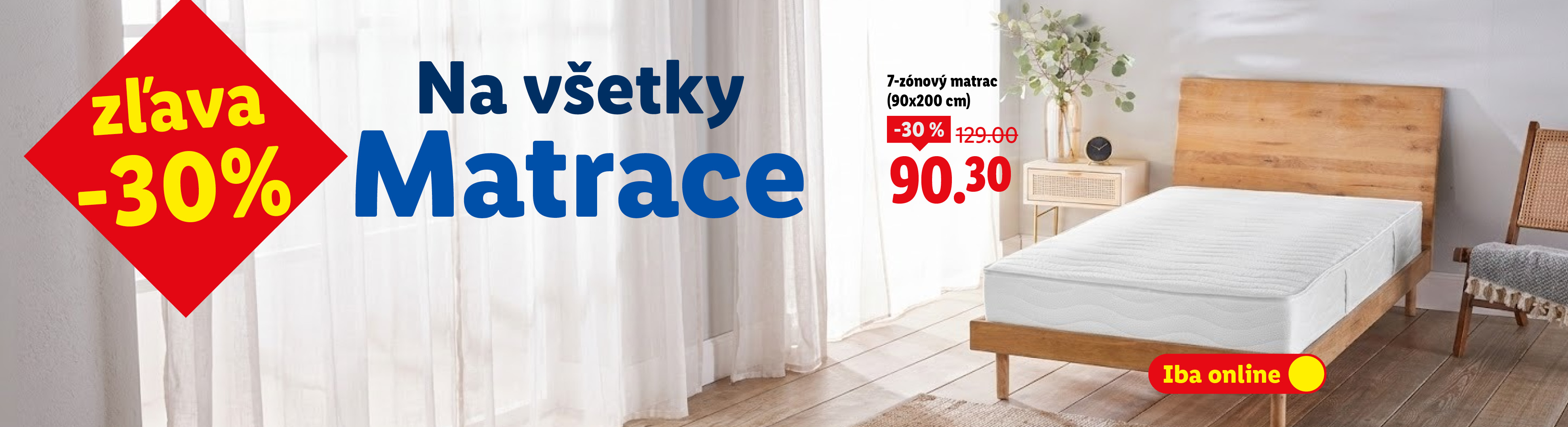 Zľava 30% na všetky matrace, vrátane 7-zónového matraca (90x200 cm) za 90.30 €.. S kódom MATRAC iba v online v e-shope.