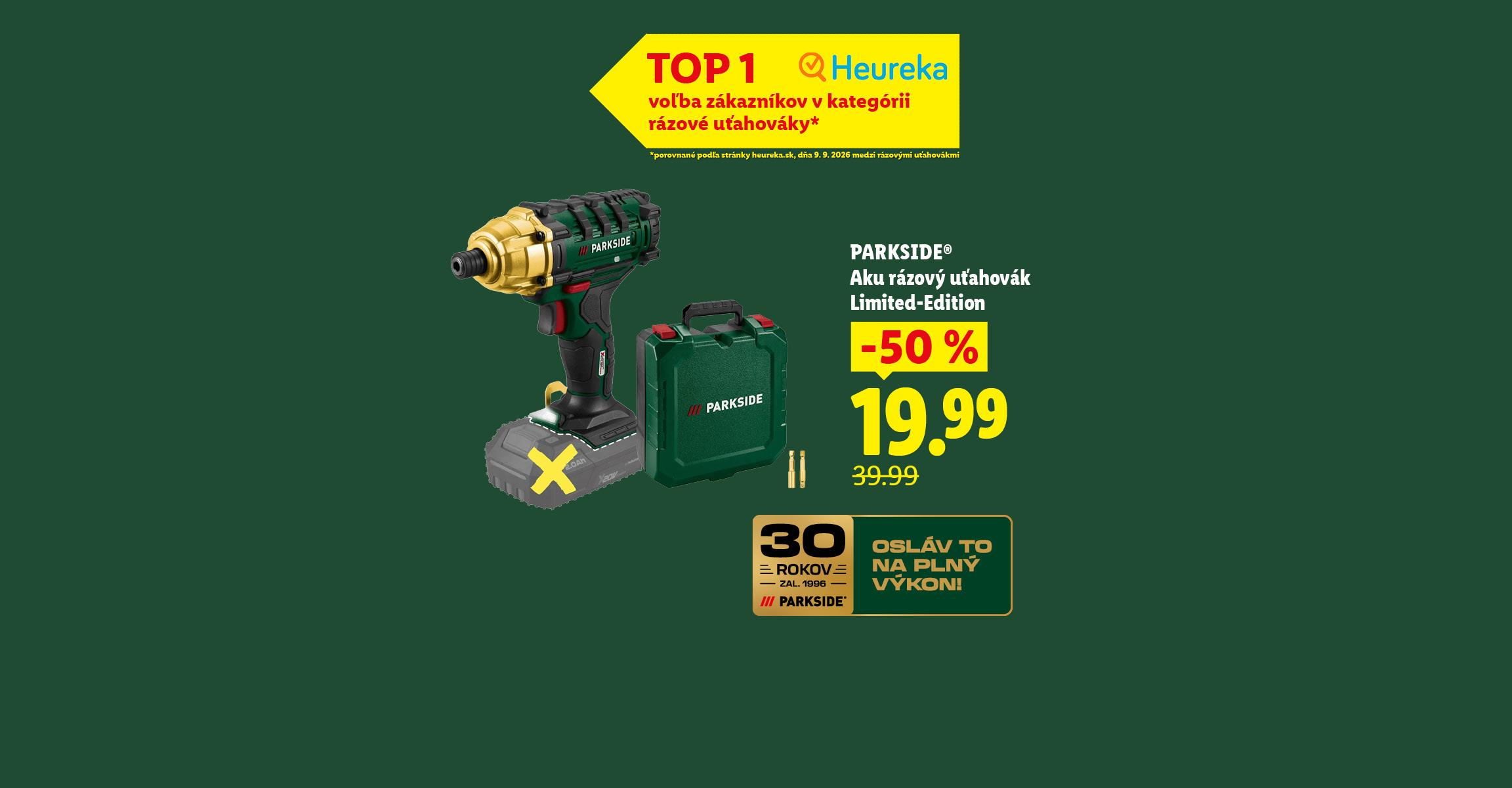Akumulátorový rázový uťahovák v limitovanej edícii so zľavou 50 % za 19,99 €.