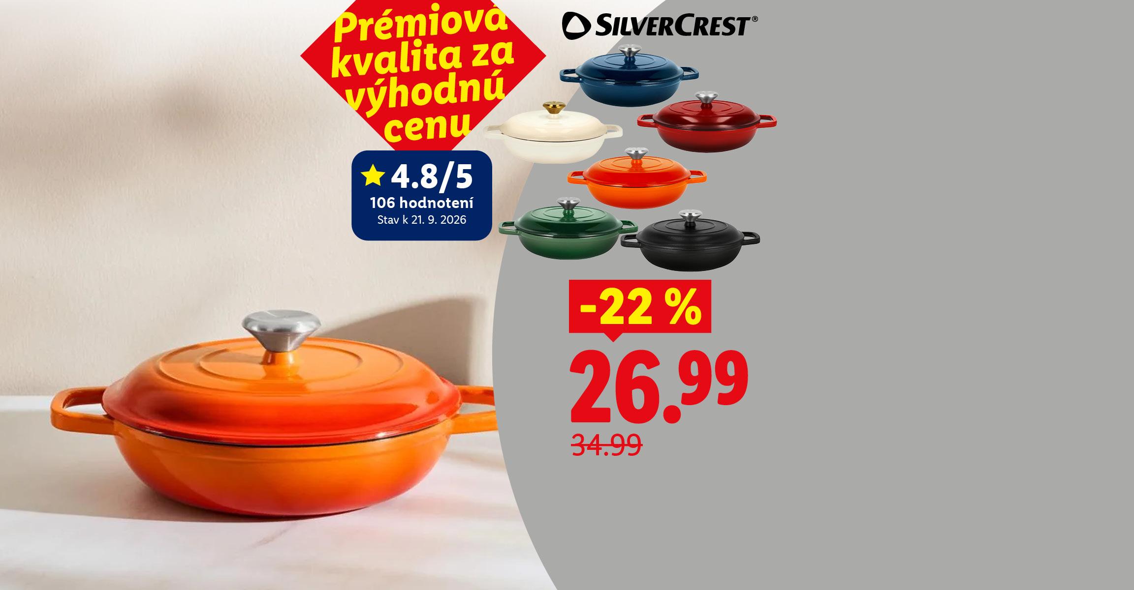 Liatinová servírovacia panvica Premium v rôznych farbách.