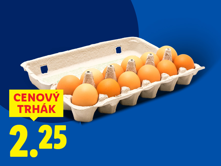 Desiatka vajec v kartóne za 2,25 €.
