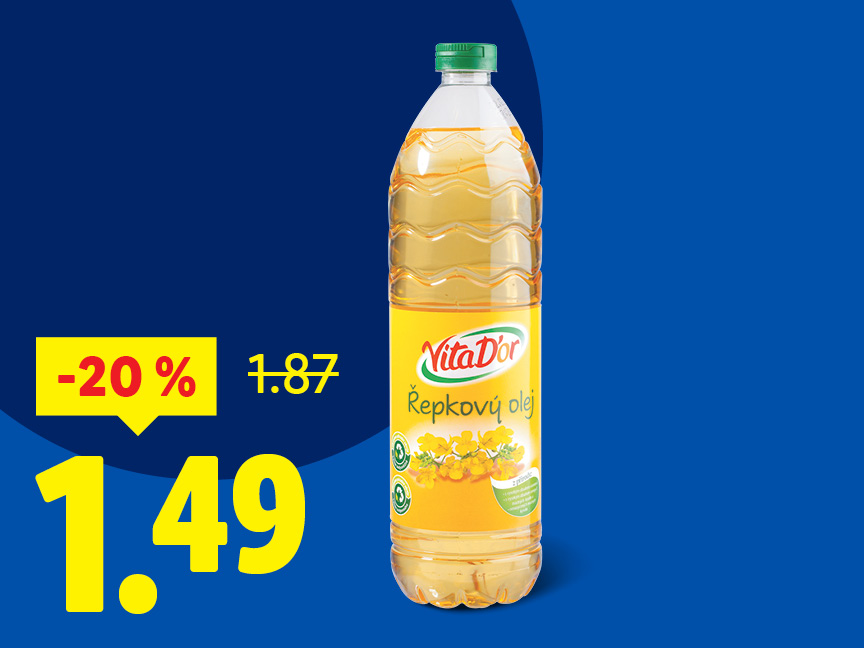 VitaDór repkový olej v akcii: -20%, cena 1,49 €.
