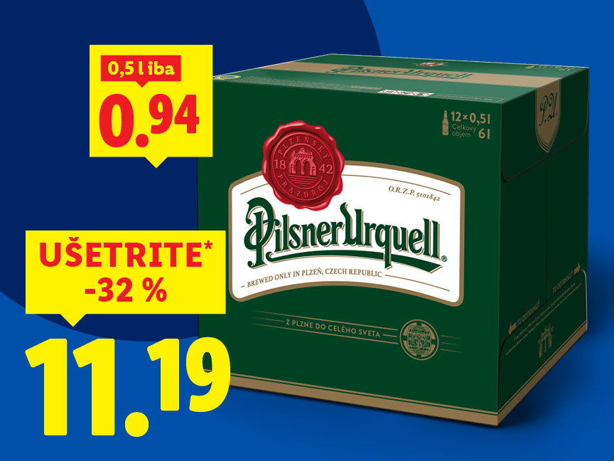 Pilsner Urquell 12-pack (0.5l bottles) on sale for 11.19, saving 32%.