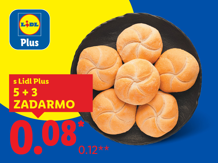 Lidl Plus ponuka: 5 kaiseriek + 3 zadarmo za 0,08 €.