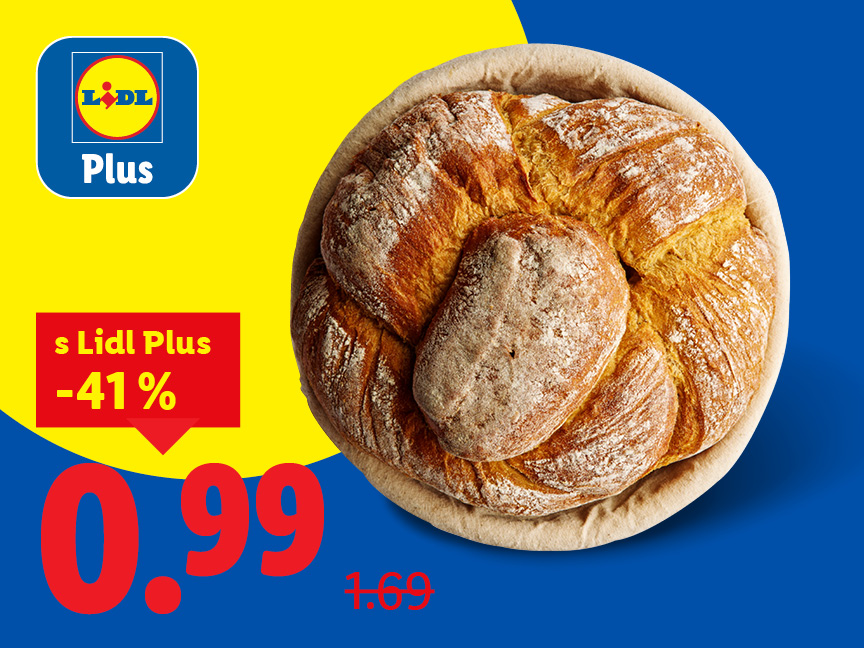 Lidl Plus reklama na chlieb s 41% zľavou, cena 0,99.