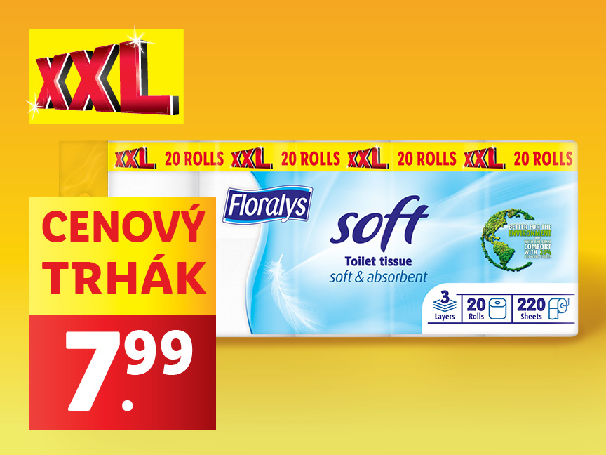XXL balenie toaletného papiera Floralys soft za 7,99 €.