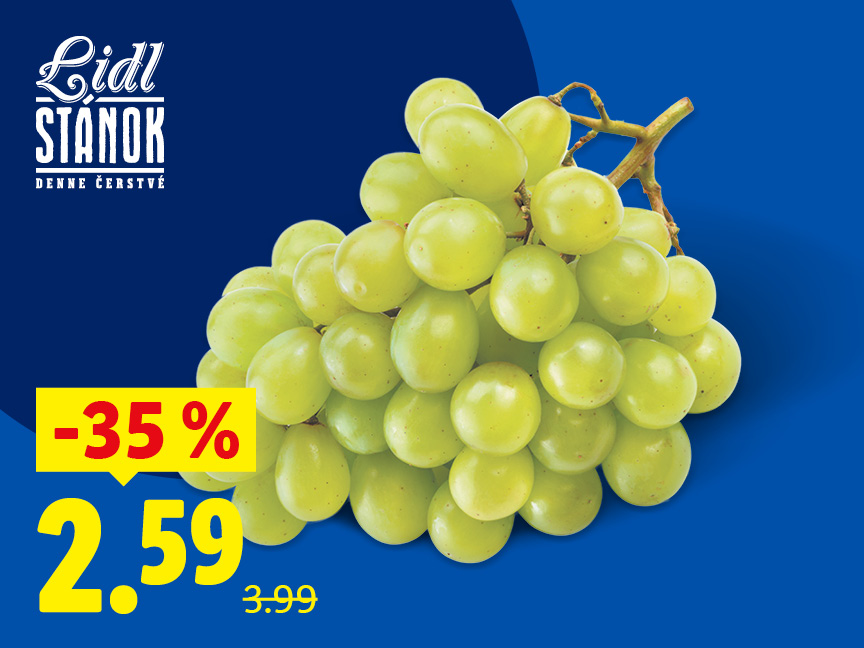 Lidl Stánok ponúka hrozno so zľavou 35%, za 2,59 € (pôvodná cena 3,99 €).