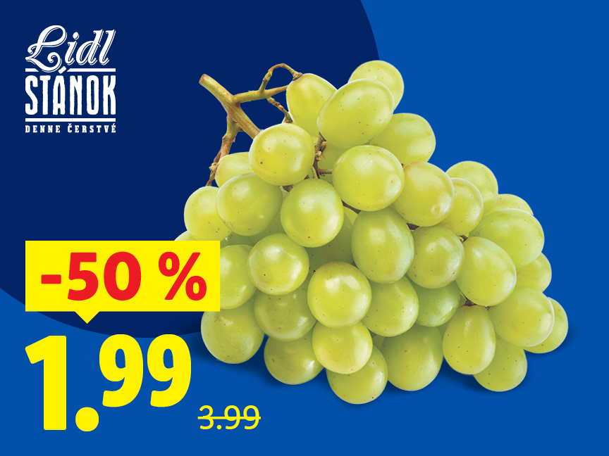 Zľava 50 % na zelené hrozno v Lidli, teraz za 1,99.
