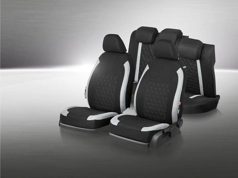 Autopoťahy čiernej a šedej farby: moderný dizajn.