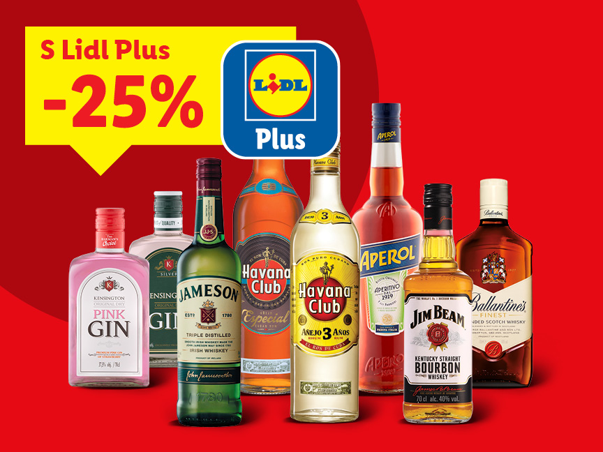 Lidl Plus ponúka 25% zľavu na vybrané alkoholické nápoje, vrátane značiek ako Jameson, Havana Club a Aperol.