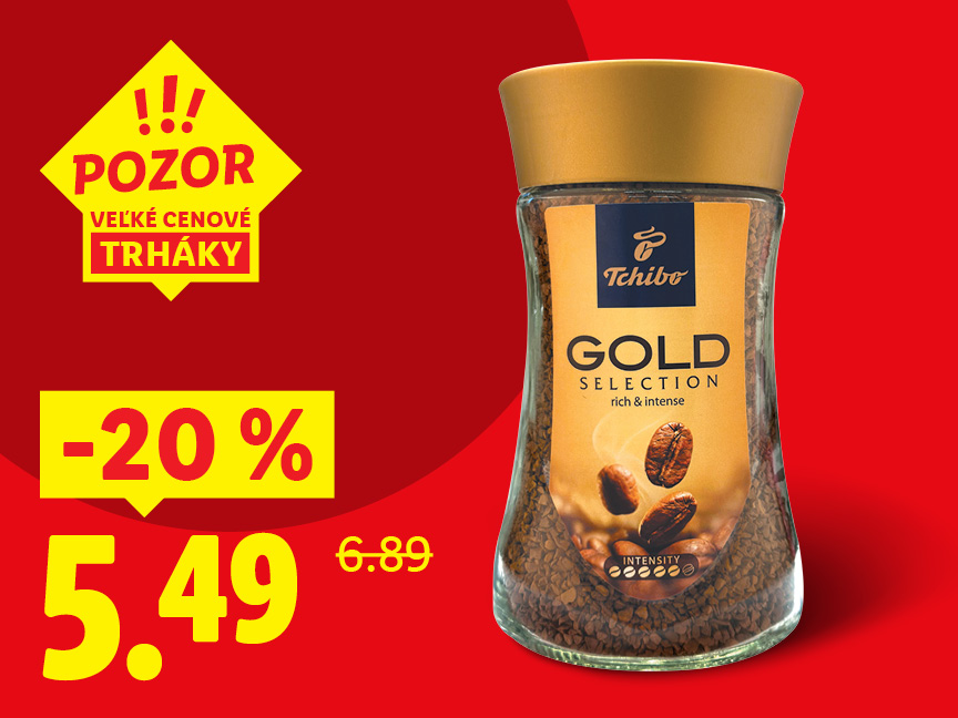 Tchibo Gold Selection instant coffee on sale, 20% off.
