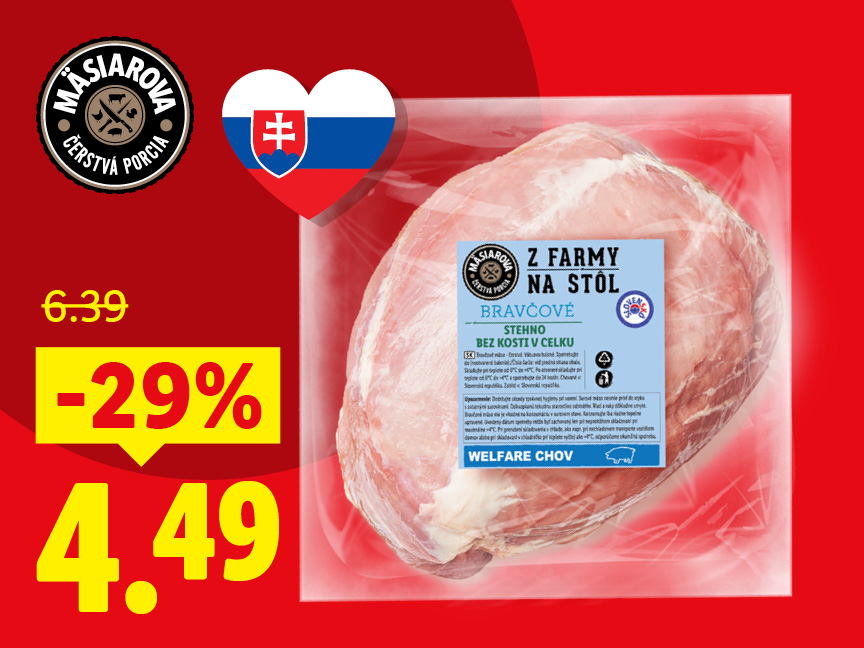 Mäsiarska značka Mäsíarova ponúka bravčové stehno bez kosti v akciovej cene.