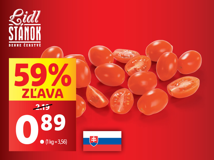 Lidl Stanok reklama: 59% zľava na čerstvé paradajky.