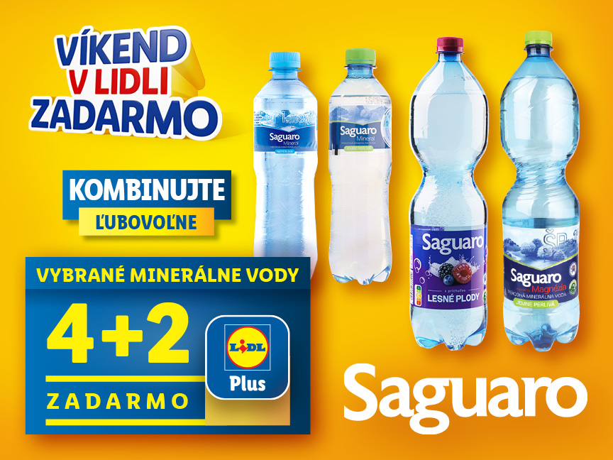 Letná akcia v Lidli: 4+2 Saguaro minerálne vody zadarmo.