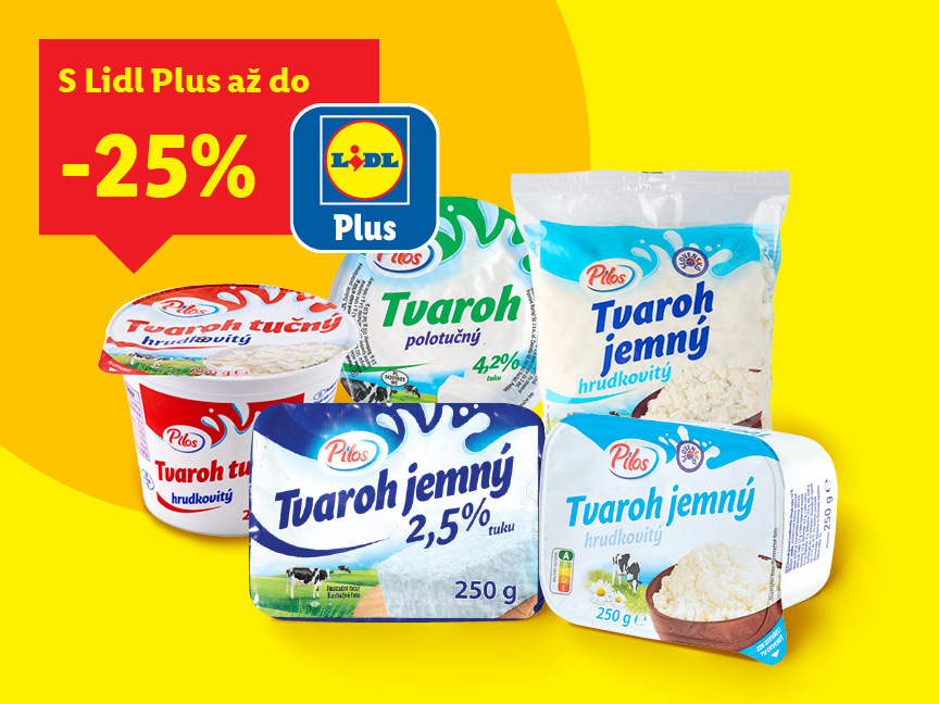 Lidl Plus zľava 25% na Pilos tvaroh: tučný, polotučný a jemný.