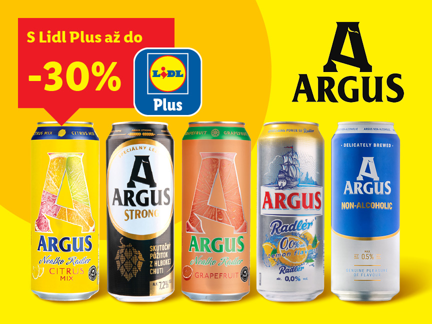 Akciová ponuka Lidla na nealkoholické a alkoholické nápoje Argus s 30% zľavou.