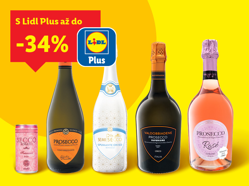 Lidl Plus zľava 34% na Prosecco a ďalšie šumivé vína.