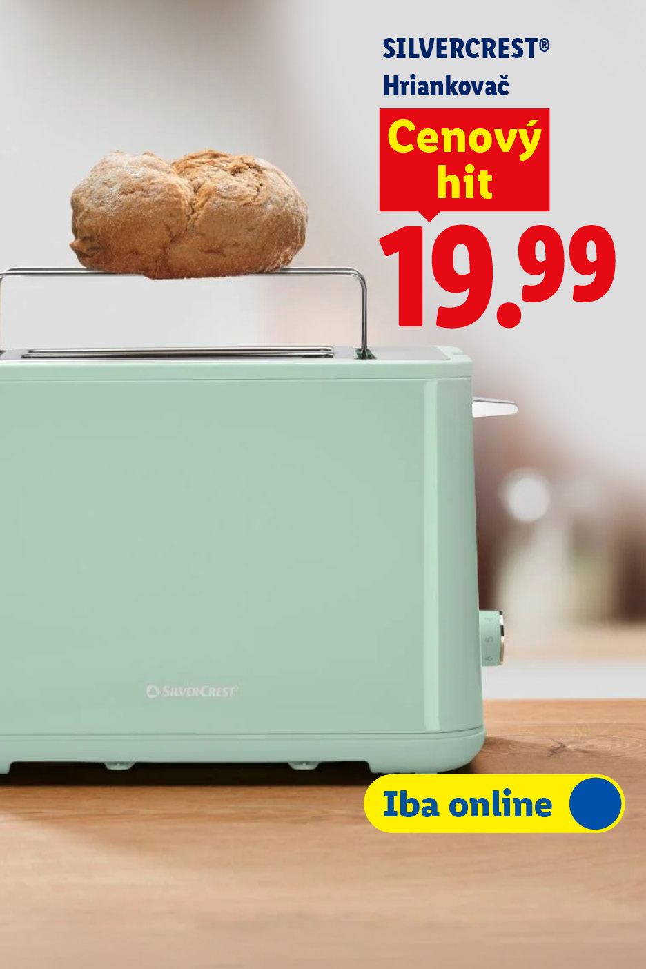 Mätový hriankovač s chlebom na vrchu, cena 19,99 €.