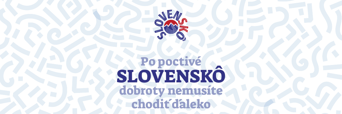 Slovenské produkty: logo a geometrický vzor.
