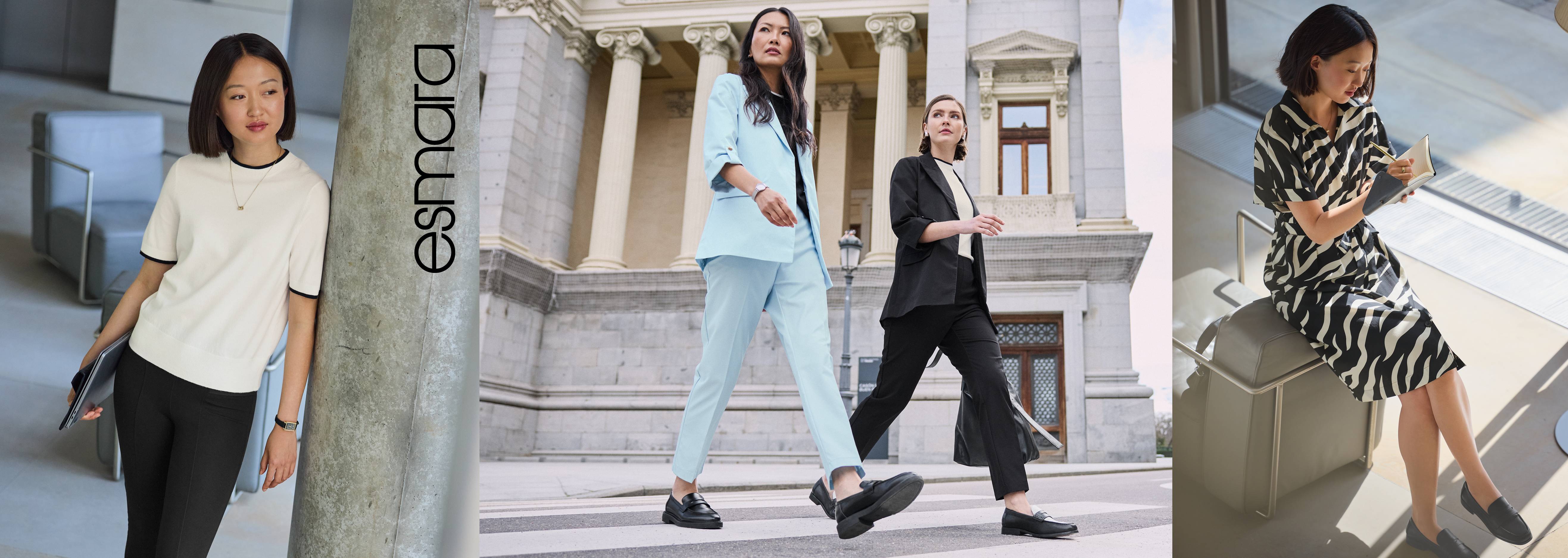 Dámske oblečenie Esmara: elegantné kostýmy, blúzky a šaty v modernom štýle.