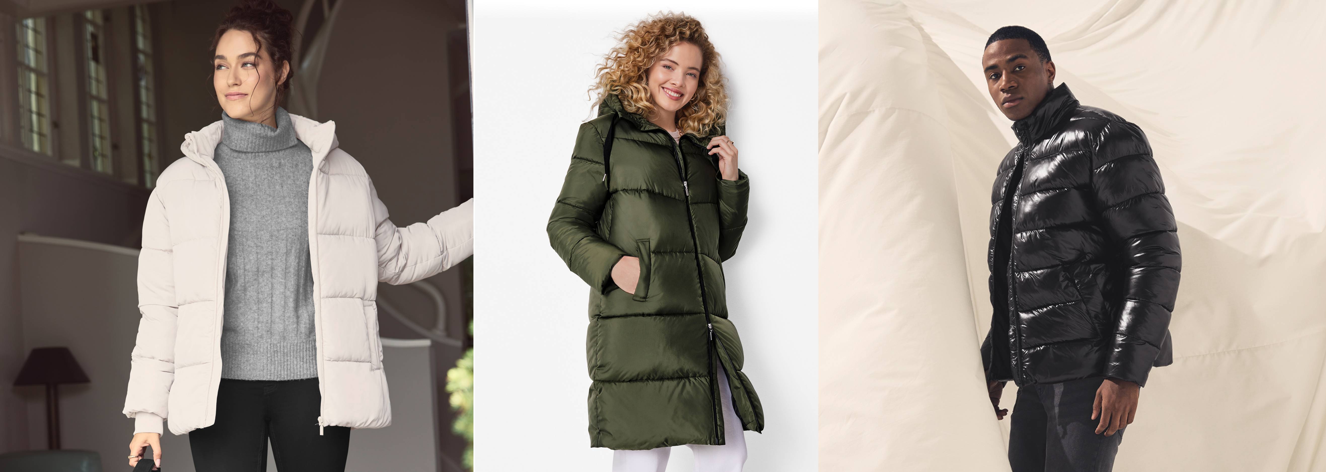 Ženy a muž v rôznych štýloch prešívaných búnd.