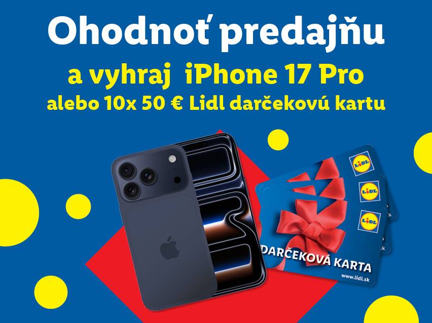 Súťaž o iPhone 17 Pro alebo 10x 50 € Lidl darčekovú kartu.