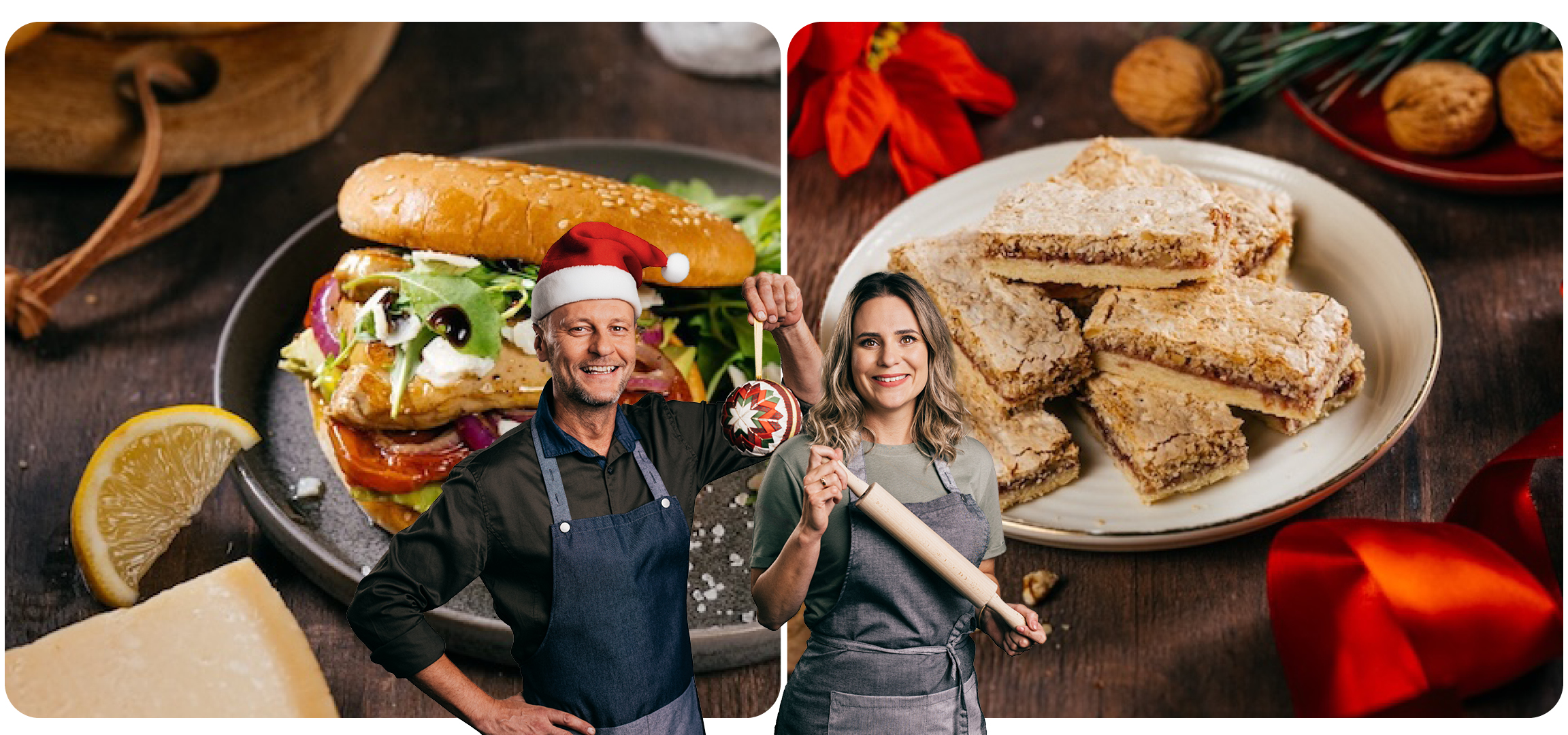 Vianočný burger s kačacou pečeňou a linecké orechové tyčinky od Lidl.