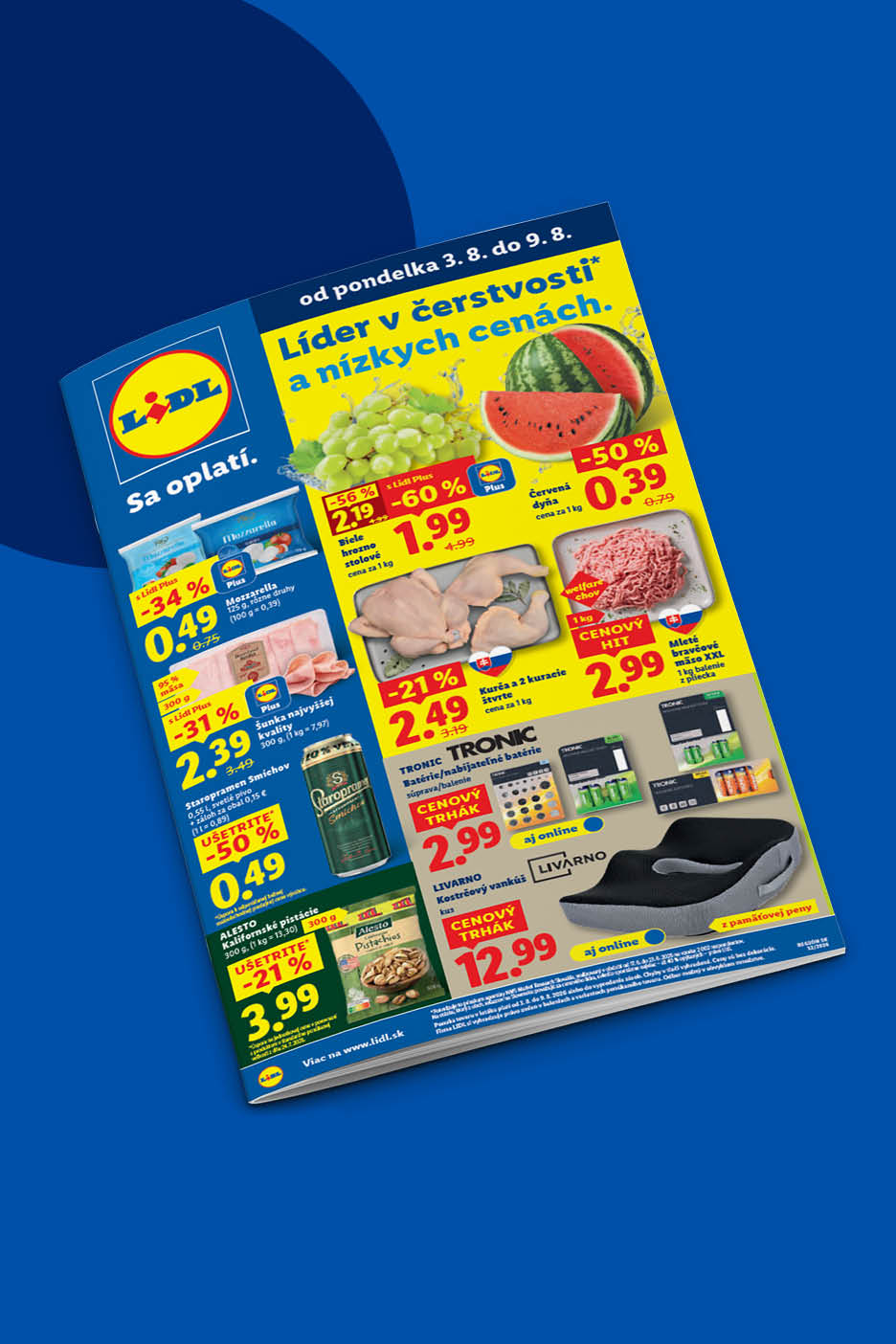 Lidl leták s ponukou čerstvého ovocia, mäsa a ďalších produktov za znížené ceny.