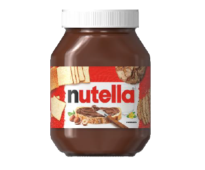 Nutella jar s chlebom a lieskovými orieškami.