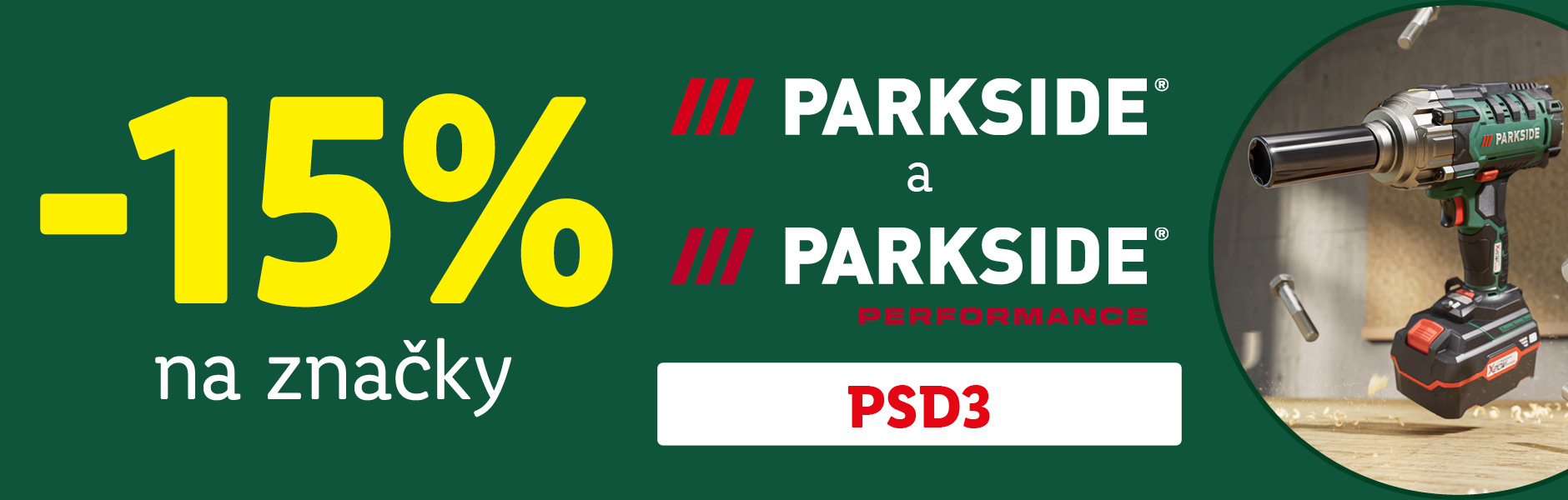 Zľava 15 % na produkty PARKSIDE s kódom PSD3