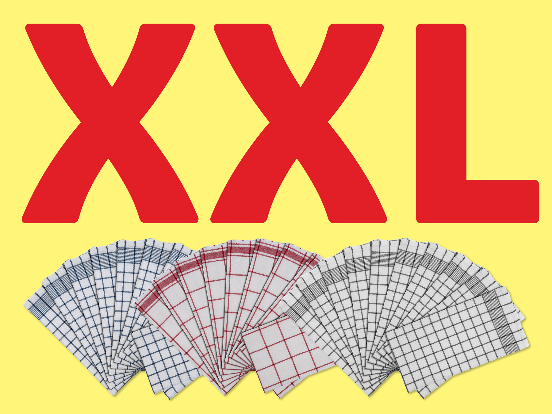XXL veľké kuchynské utierky v červenej, tmavomodrej a bielej farbe.