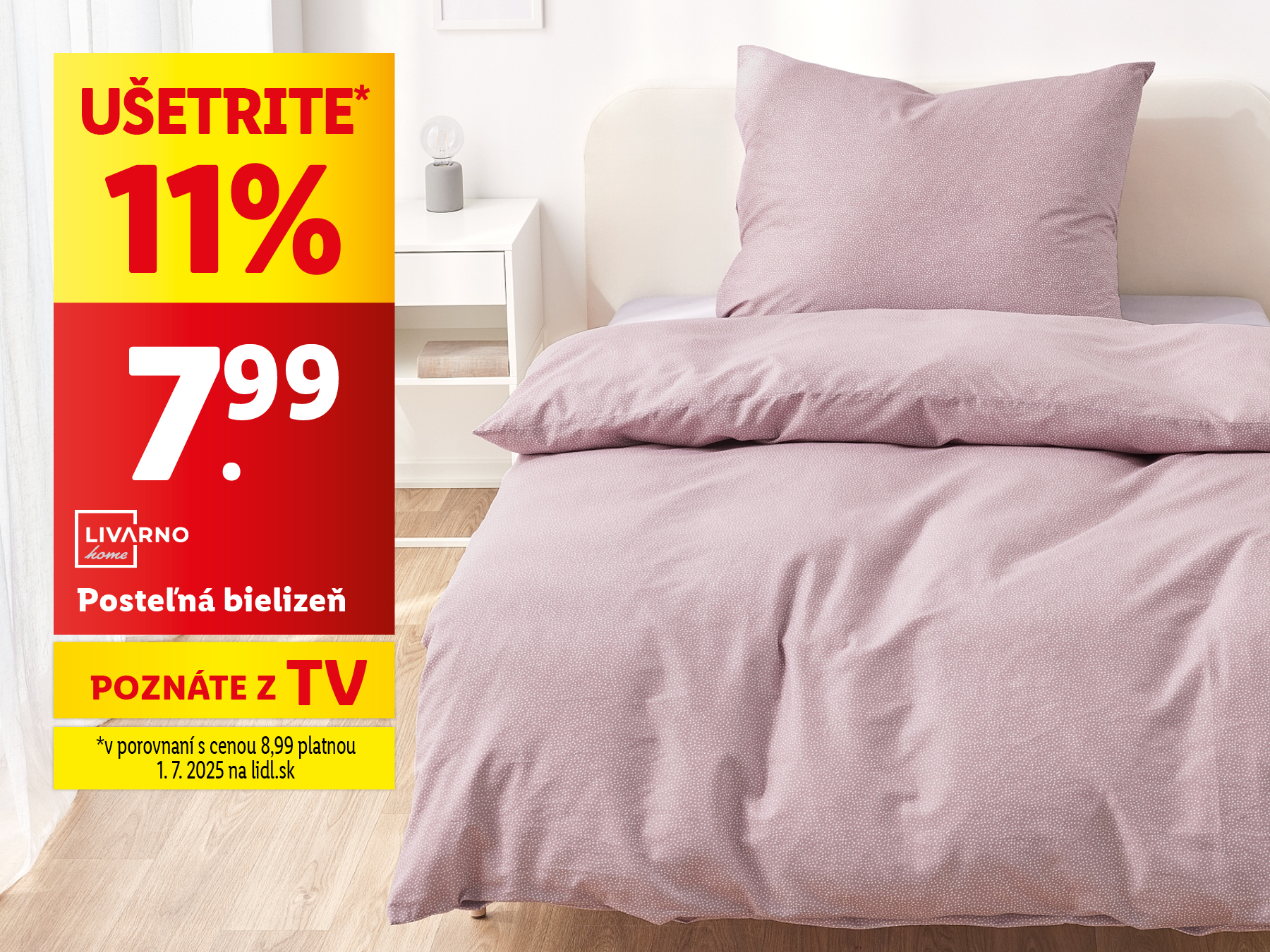 Livarno Home posteľná bielizeň v jemnej ružovej farbe s 11% zľavou za 7,99€.