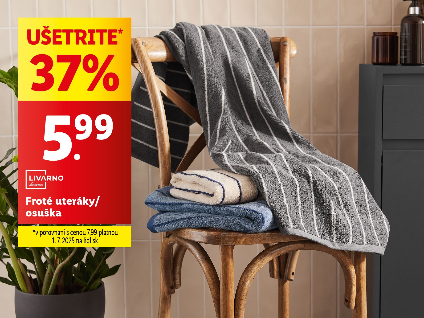 Livarno Home froté uteráky a osuška v pruhovanom dizajne v akcii za 5,99€.